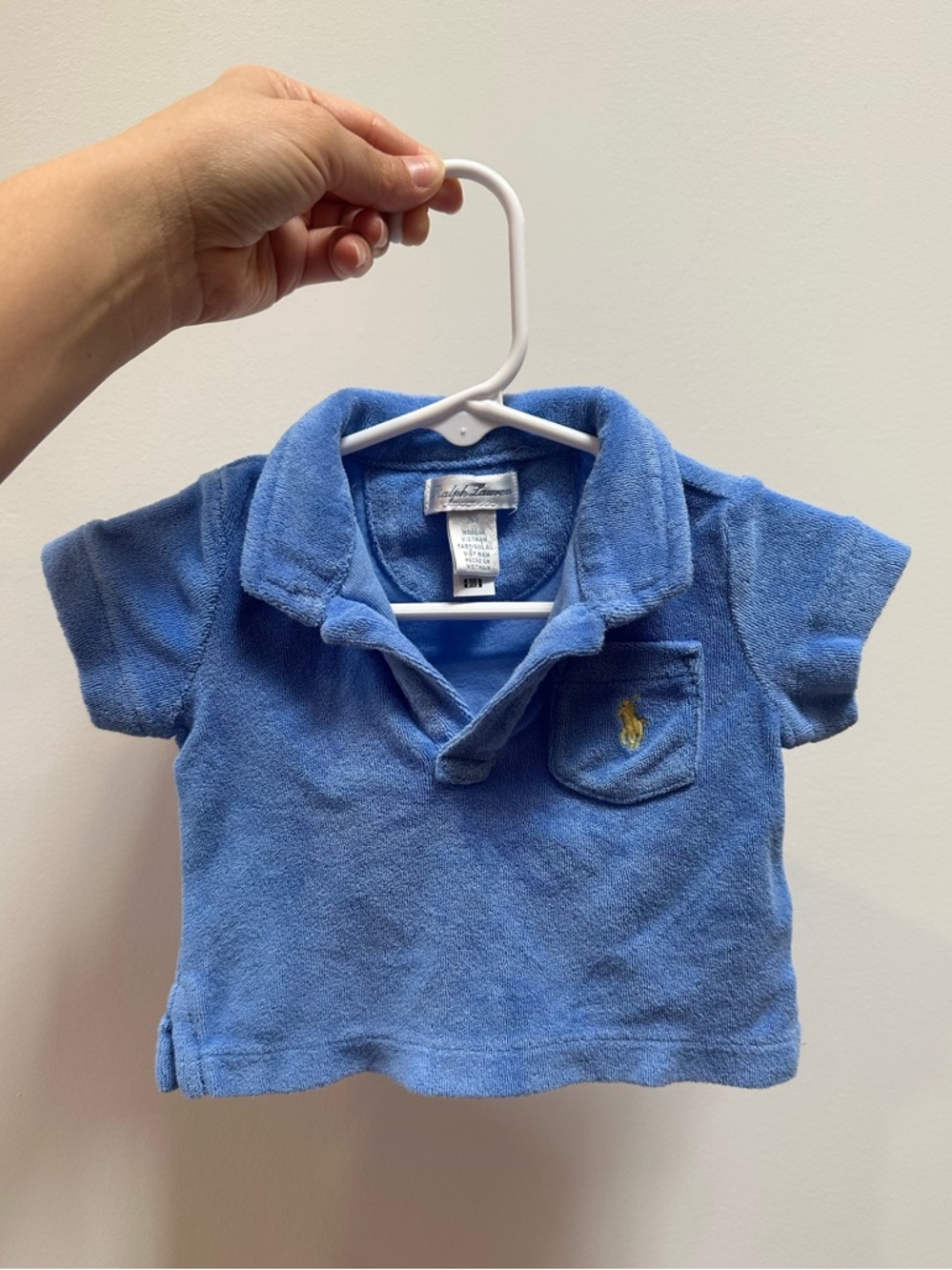 Ralph Lauren Baby Blue Terry Polo Shirt 3M Short Sleeve Classic Preppy